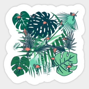 Flamingos and tropical leaves Sticker